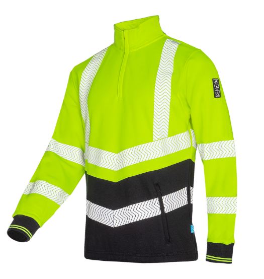 Sudadera multinorma Sioen Corran alta visibilidad, media cremallera, 2 bolsillos laterales con cremallera, arco eléctrico, antiestática, ignífuga, antibacteriana
