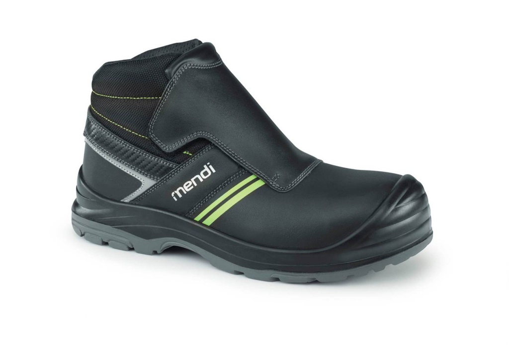 Bota soldador Mendi Ferro de pell flor negra hidrofugada, tanca cordons + velcro, sola HRO per a entorns de calor, S3 CI SRC ESD